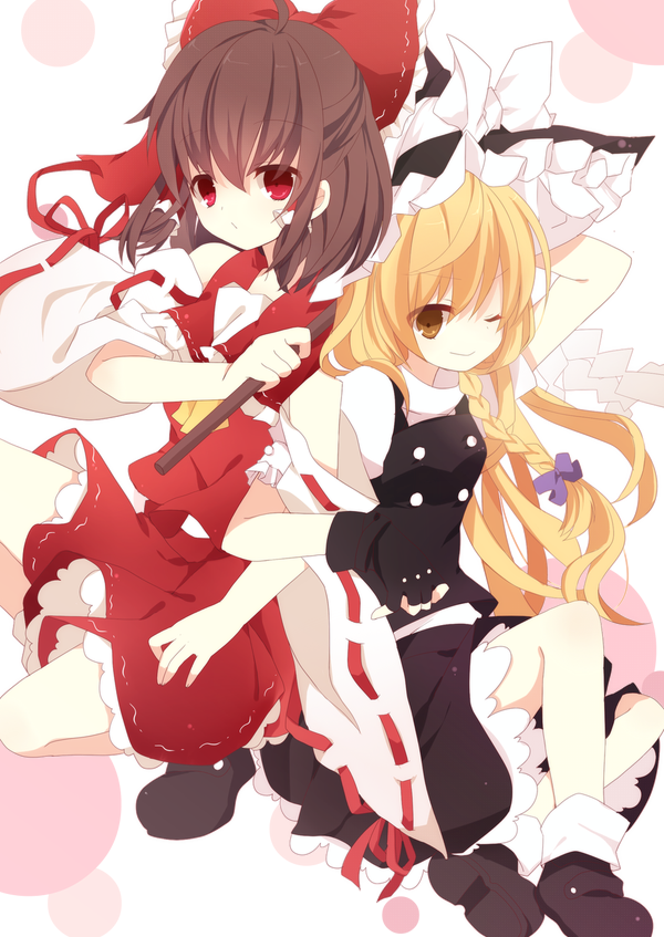 hakurei reimu and kirisame marisa (touhou) drawn by ari_(ari)