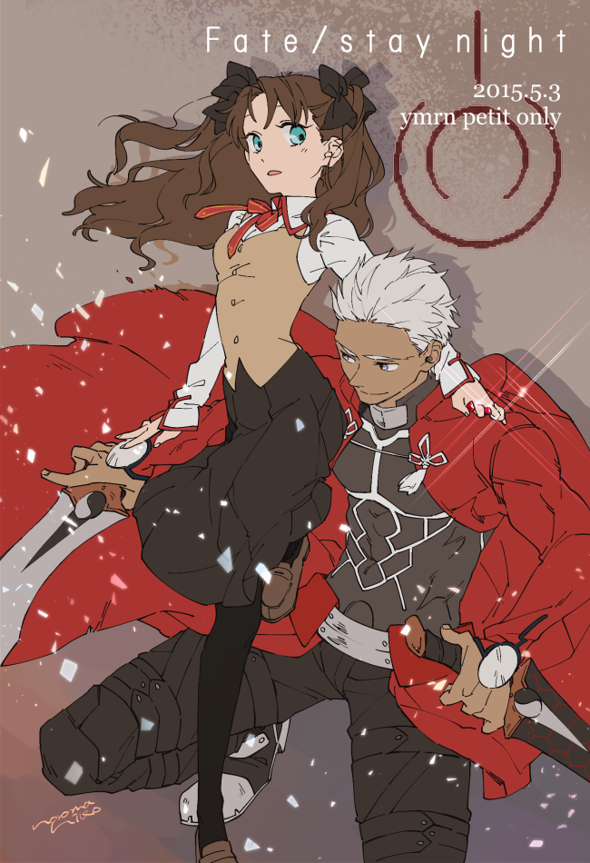 tohsaka rin and archer (fate and 1 more) drawn by noromahiko