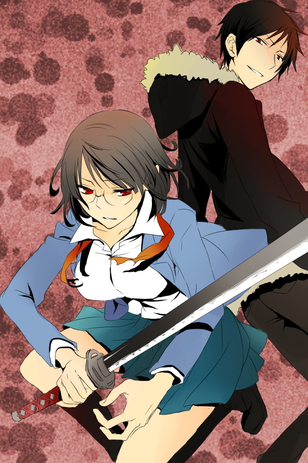 orihara izaya and sonohara anri (durarara!!) drawn by kabi_(nibiiro)