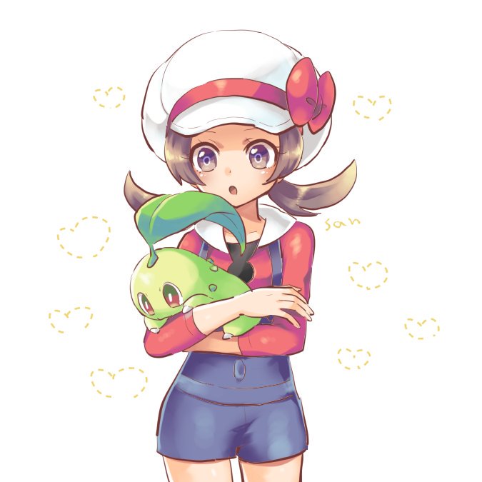 lyra and chikorita (pokemon and 1 more) drawn by miuta