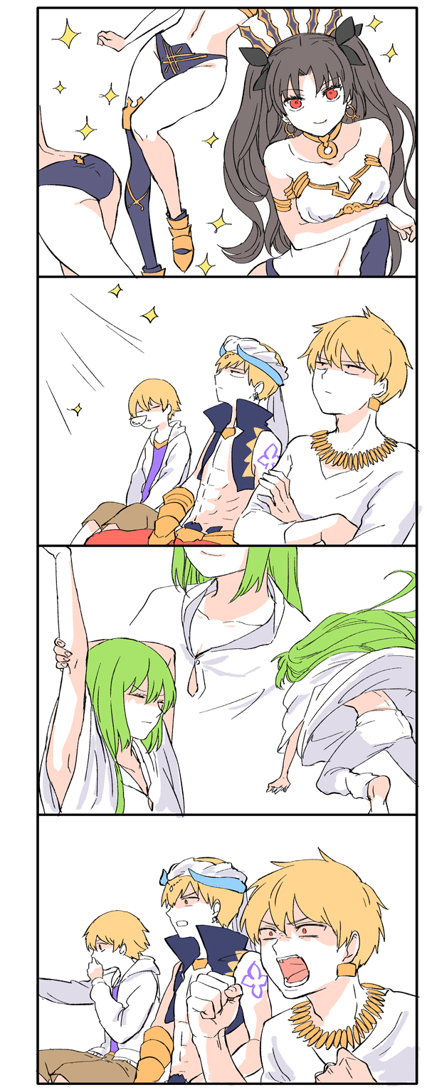 ishtar, enkidu, gilgamesh, and child gilgamesh (fate and 1 more) drawn by himeko_(nico6v6pachi)
