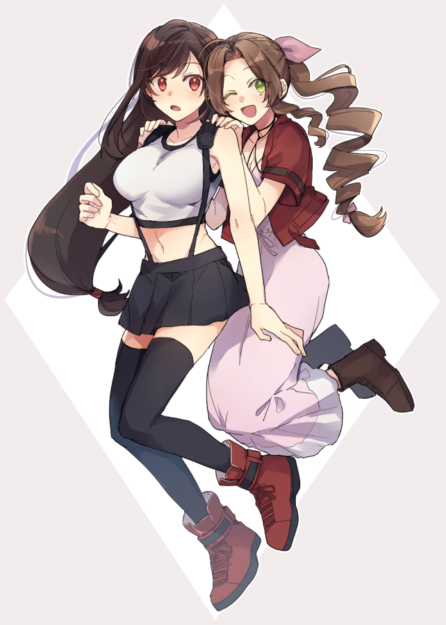 tifa lockhart and aerith gainsborough (final fantasy and 2 more) drawn by tooru_(jux)