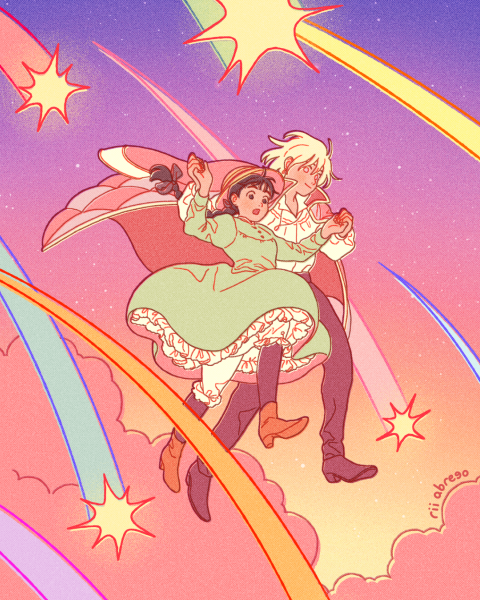 howl pendragon and sophie hatter (howl no ugoku shiro) drawn by rii_abrego