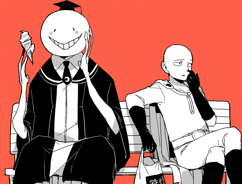 saitama and koro-sensei (one-punch man and 1 more) drawn by doudoude_dou