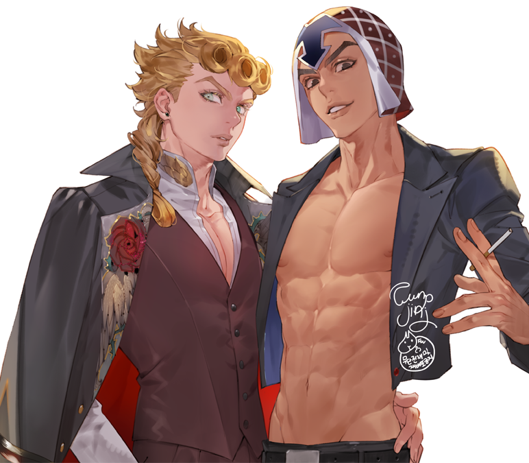 giorno giovanna and guido mista (jojo no kimyou na bouken and 1 more) drawn by funpjinju