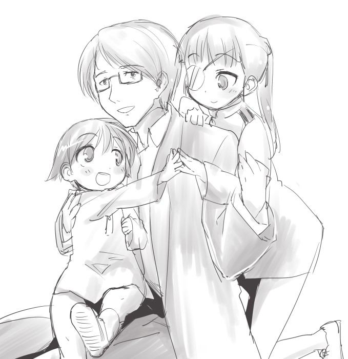 miyafuji yoshika, sakamoto mio, and miyafuji ichirou (world witches series and 1 more) drawn by mozu_(peth)
