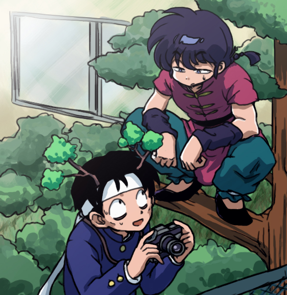 saotome ranma and gosunkugi hikaru (ranma 1/2) drawn by wanta_(futoshi)