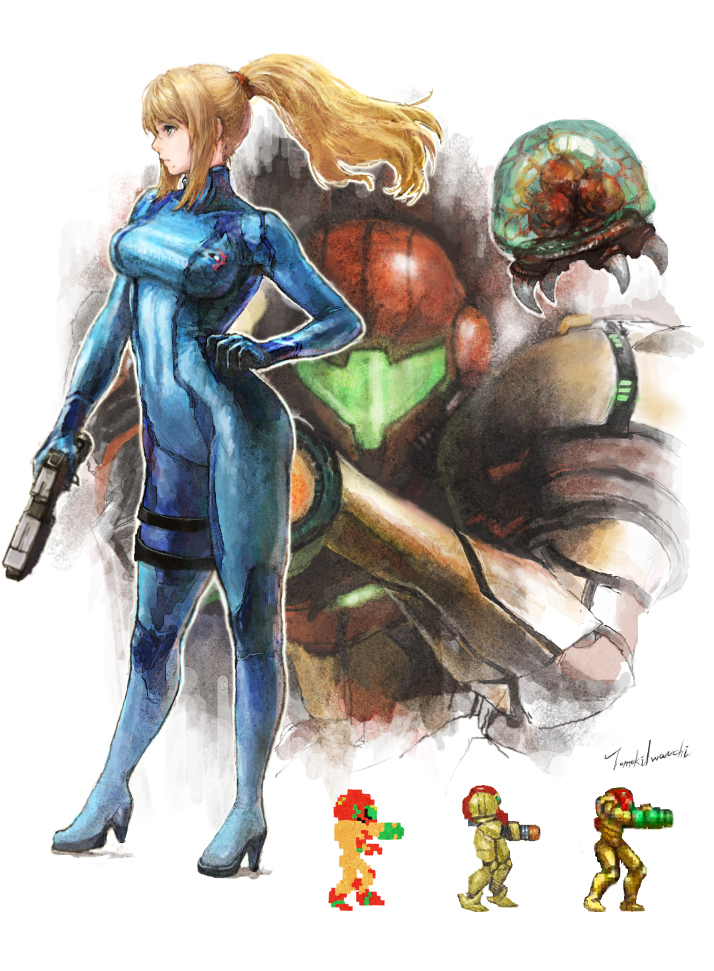 samus aran, metroid, and metroid larva (metroid and 4 more) drawn by iwauchi_tomoki