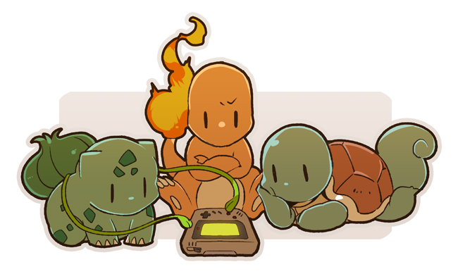 bulbasaur, squirtle, and charmander (pokemon) drawn by tetori