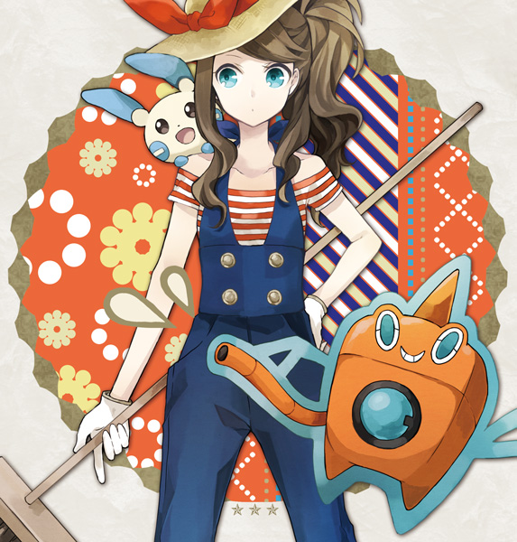 hilda, rotom, and minun (pokemon and 1 more) drawn by buzz_(moi)