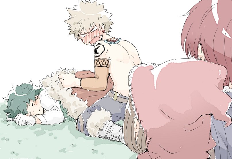 midoriya izuku, bakugou katsuki, uraraka ochaco, and todoroki shoto (boku no hero academia) drawn by machinopanda