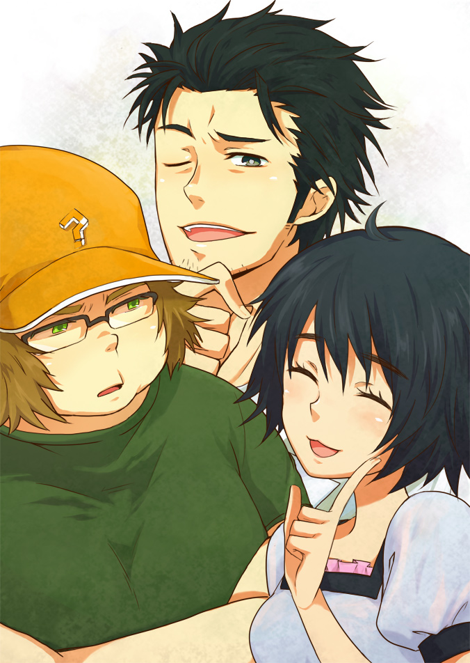 okabe rintarou, shiina mayuri, and hashida itaru (steins;gate) drawn by itowo_(sms25)
