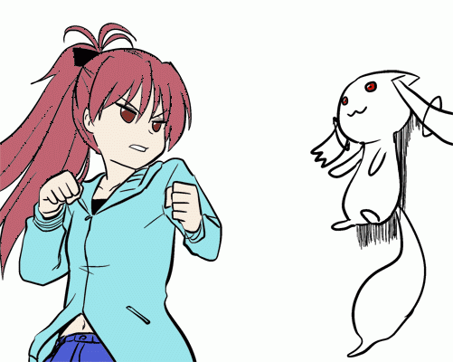 sakura kyoko and kyubey (mahou shoujo madoka magica) drawn by hijiri_tsukasa