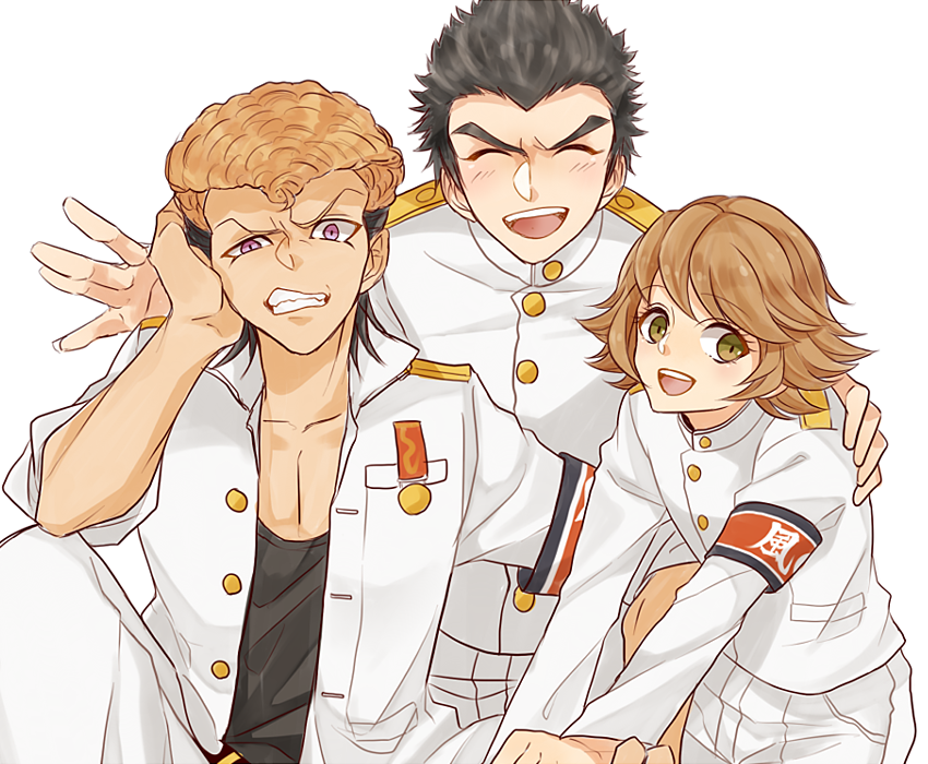 fujisaki chihiro, ishimaru kiyotaka, and owada mondo (danganronpa and 1 more) drawn by runi_(geeniee25)