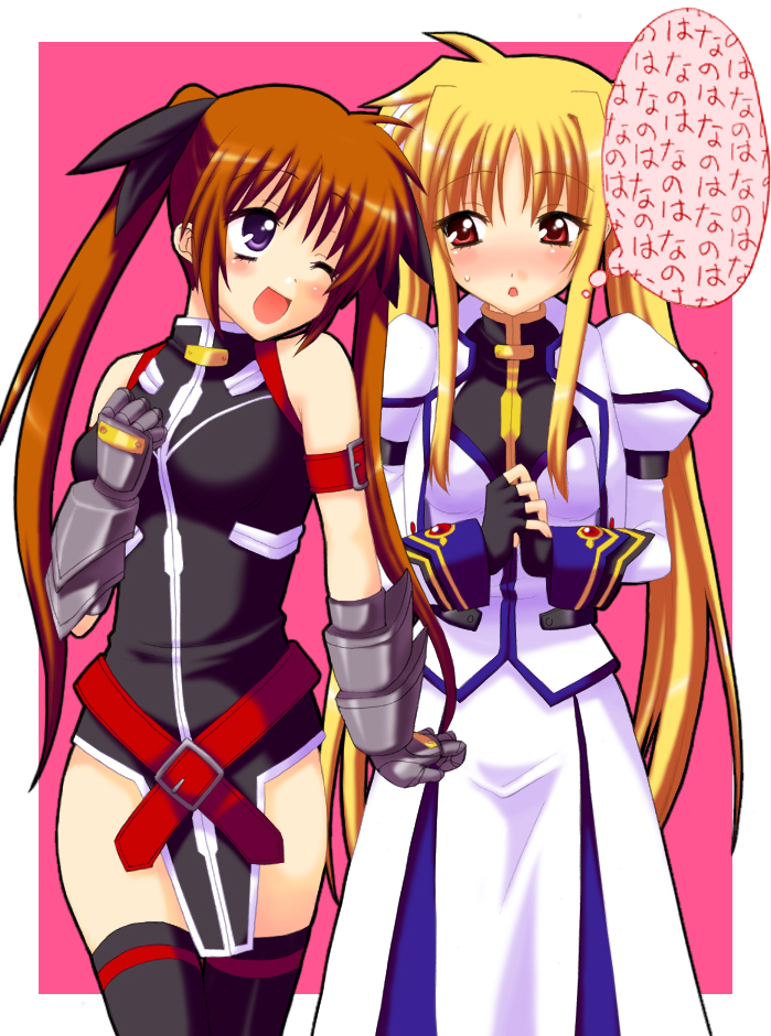 fate testarossa and takamachi nanoha (lyrical nanoha and 1 more) drawn by saki_chisuzu