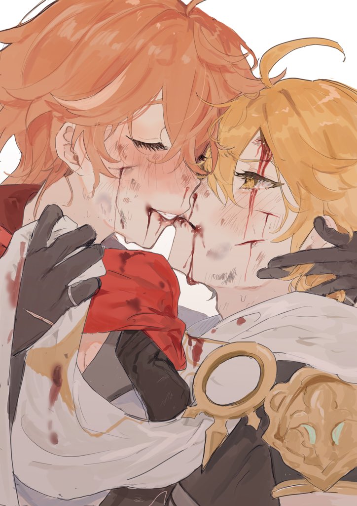 aether and tartaglia (genshin impact) drawn by tabibitowayo
