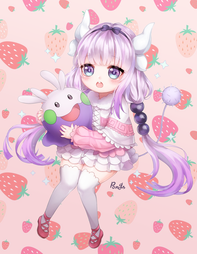 kanna kamui and goomy (pokemon and 1 more) drawn by pong_(vndn124)