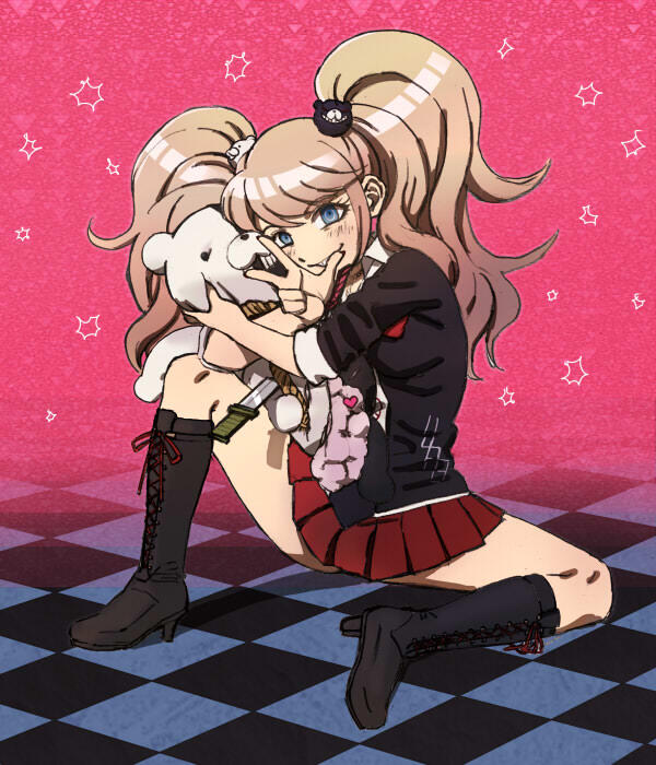 enoshima junko and monokuma (danganronpa and 1 more) drawn by pall