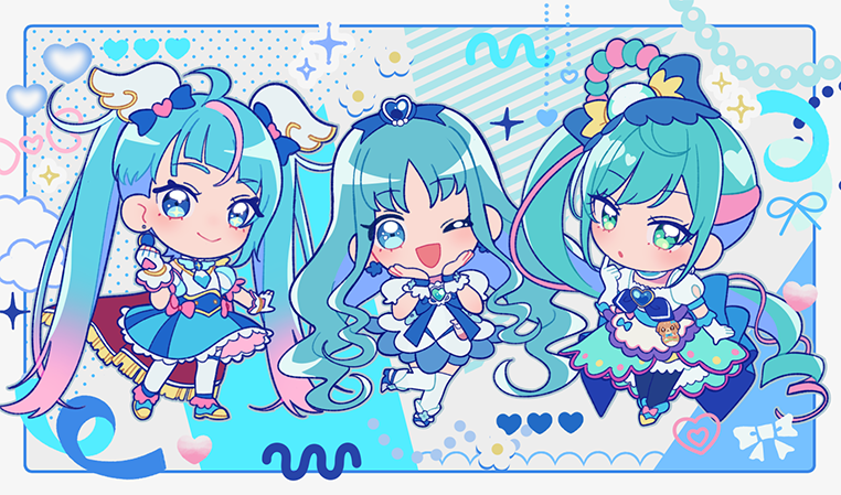 sora harewataru, kurumi erika, cure marine, cure sky, fuwa kokone, and 1 more (precure and 3 more) drawn by touka_moru04