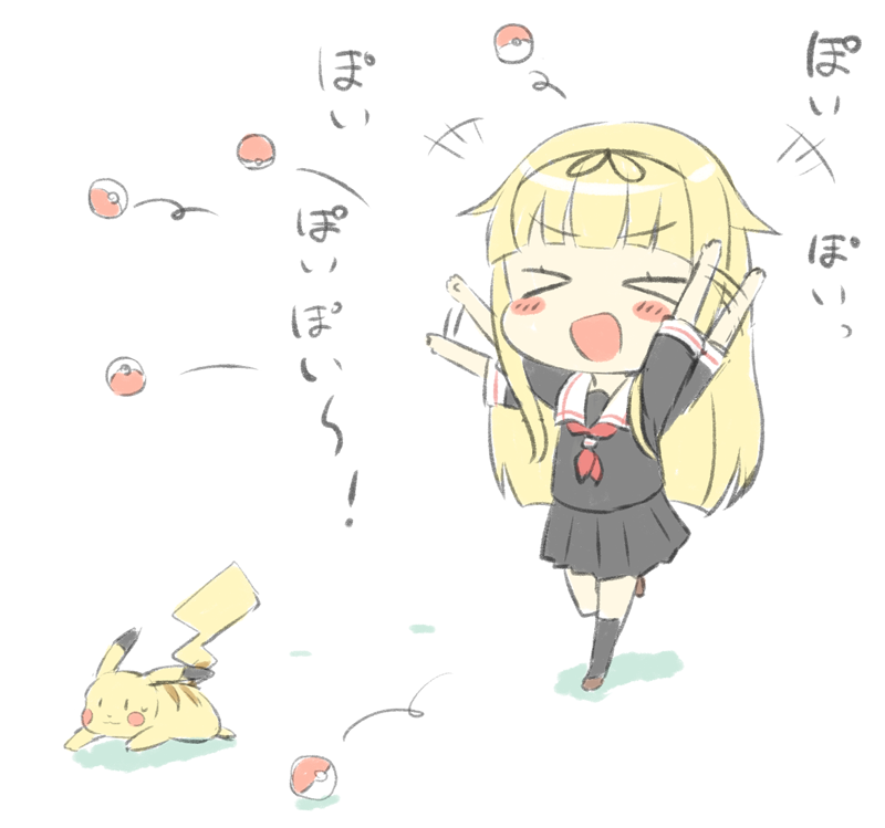 pikachu, yuudachi, and yuudachi kai ni (kantai collection and 2 more) drawn by engiyoshi