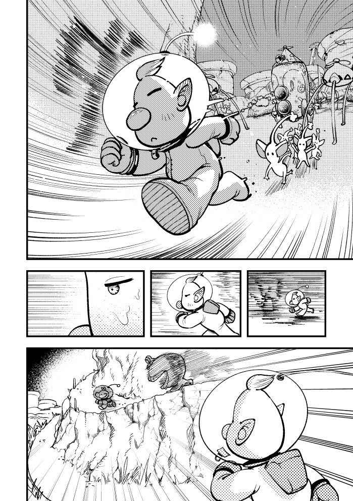 olimar, yellow pikmin, louie, hocotate freight steam ship, and spotty bulbear (pikmin) drawn by asaikaina