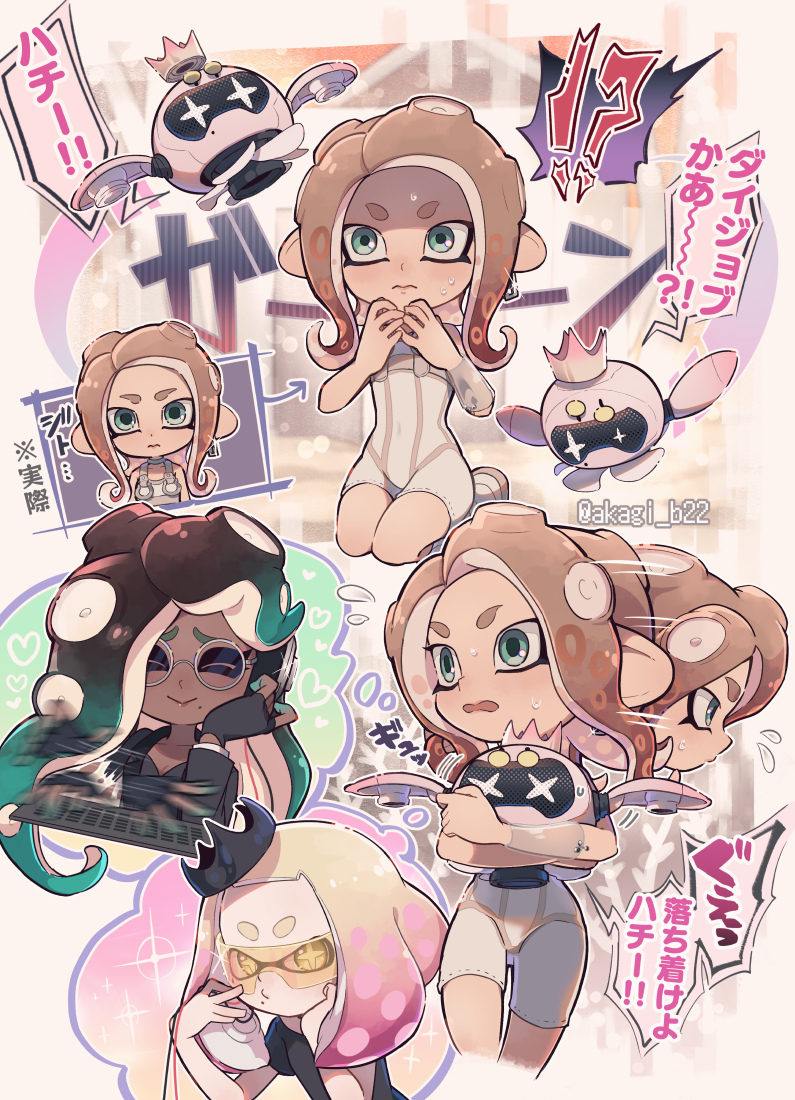 marina, pearl, agent 8, and pearl drone (splatoon and 2 more) drawn by inumaru_akagi