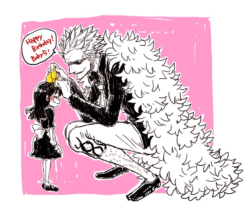donquixote doflamingo and baby 5 (one piece) drawn by 4444_(tetsuya)
