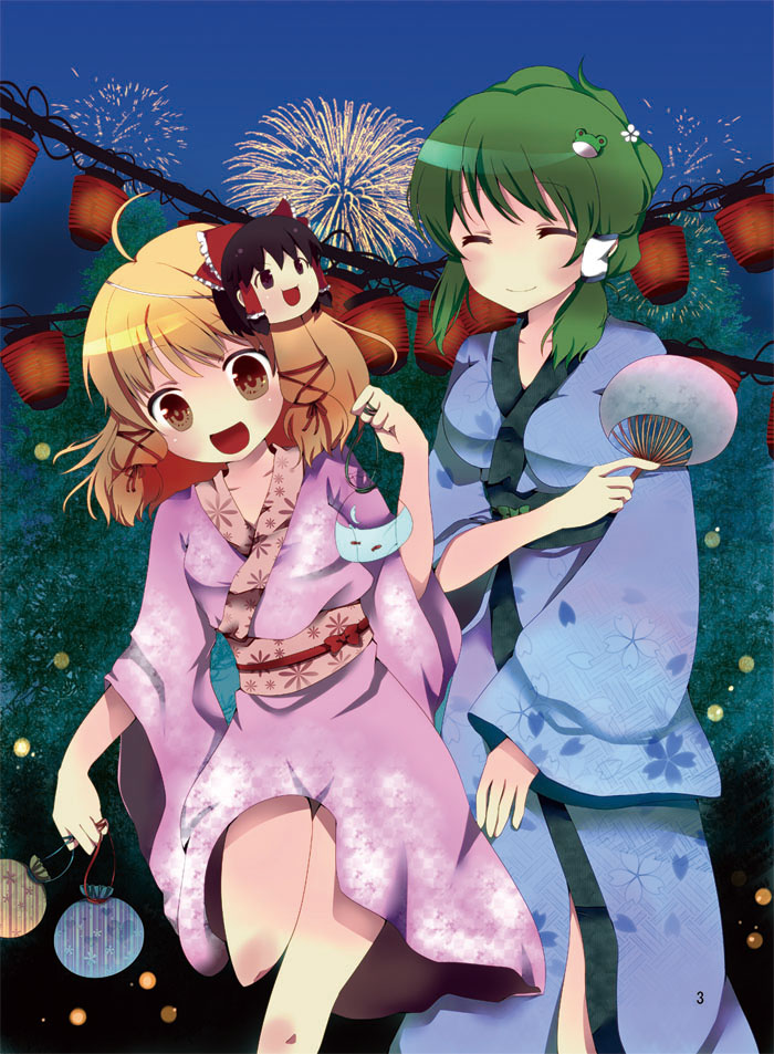 hakurei reimu, kochiya sanae, and moriya suwako (touhou) drawn by swami