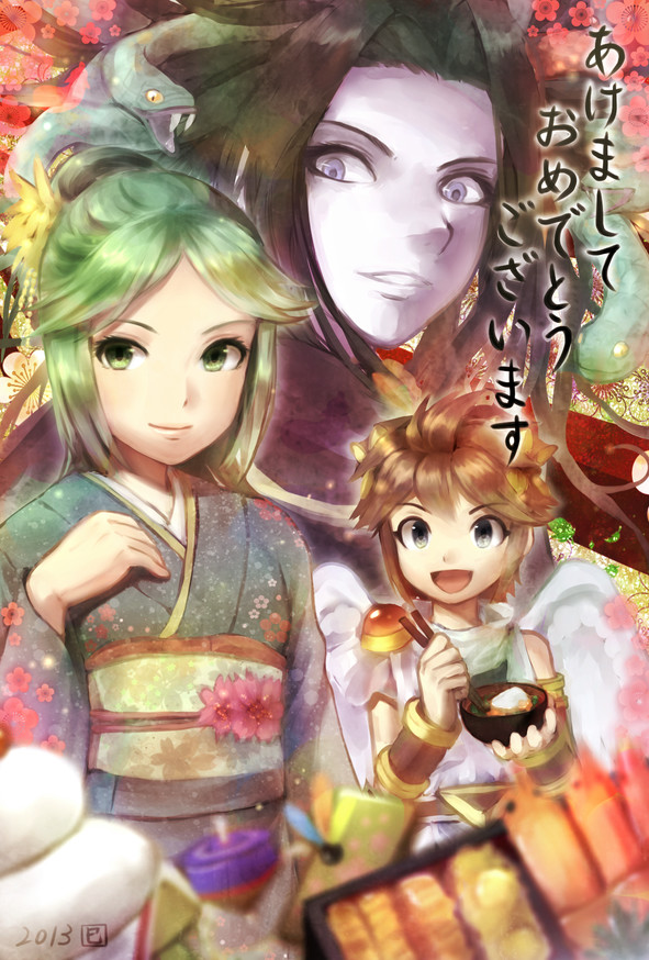 palutena, pit, and medusa (kid icarus and 1 more) drawn by azumi_(tks-sd)