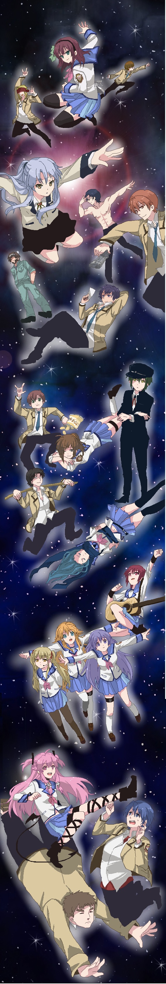 tachibana kanade, nakamura yuri, yui, hinata hideki, otonashi yuzuru, and 15 more (angel beats!) drawn by takumi_(scya)