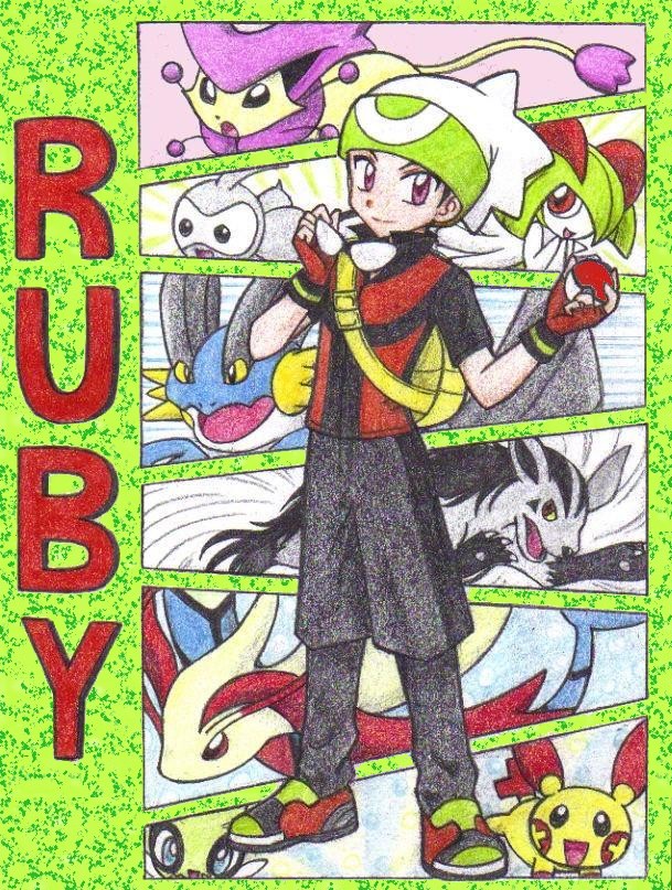 brendan, kirlia, milotic, celebi, plusle, and 4 more (pokemon and 1 more) drawn by chikorita85