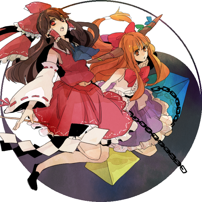 hakurei reimu and ibuki suika (touhou) drawn by tarako_supa