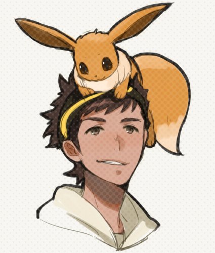 eevee and male protagonist (pokemon and 1 more) drawn by yuzukarin