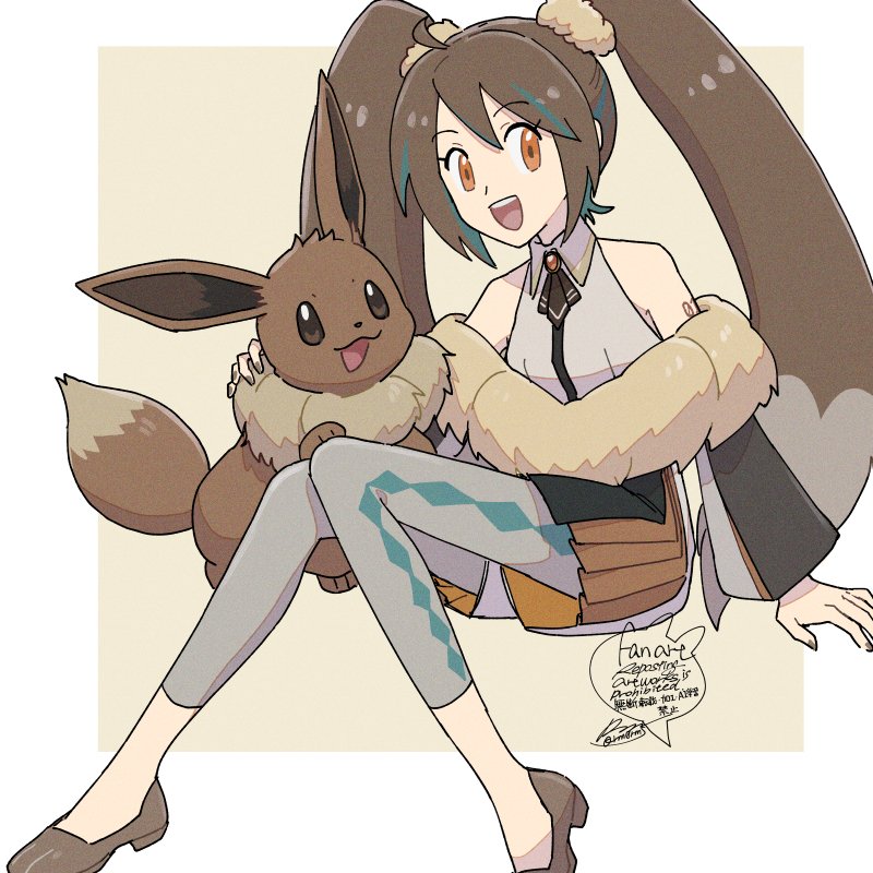 hatsune miku and eevee (pokemon and 1 more) drawn by sagemaru-br