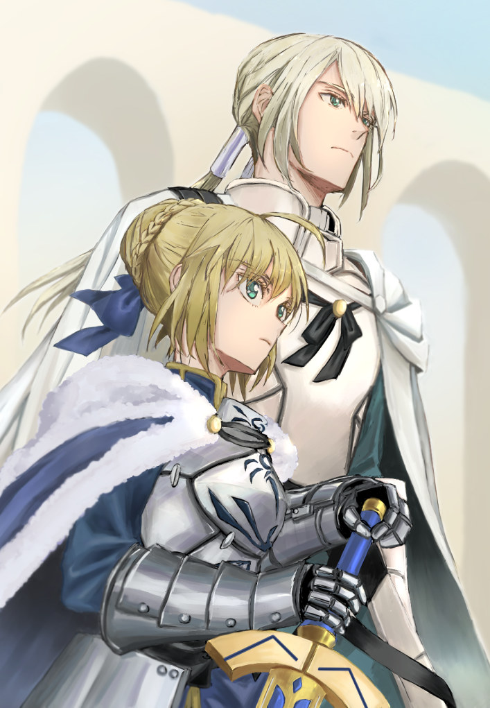 artoria pendragon, saber, and bedivere (fate and 1 more) drawn by yuyu_fate