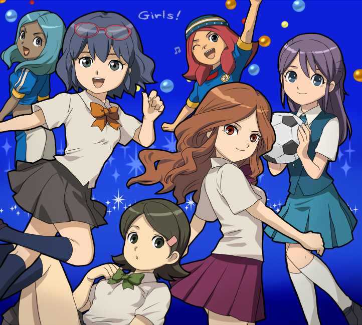 otonashi haruna, raimon natsumi, kudou fuyuka, kino aki, zaizen touko, and 1 more (inazuma eleven) drawn by mizuhara_aki