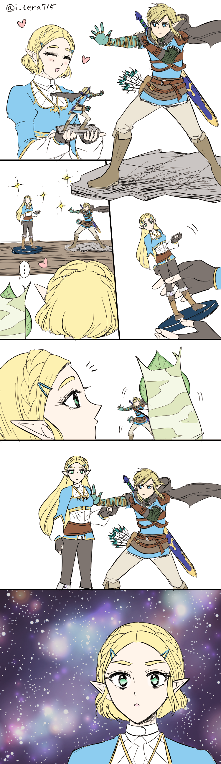 link, princess zelda, and korok (the legend of zelda and 1 more) drawn by teraichigo