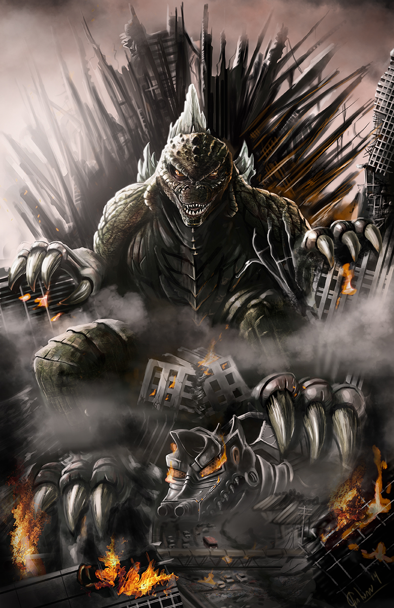godzilla and mechagodzilla (godzilla and 2 more) drawn by jose_galvan