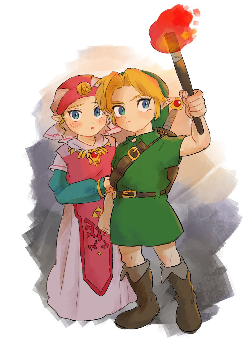 link, princess zelda, young link, and young zelda (the legend of zelda and 1 more) drawn by yamori_(yamoooon21)