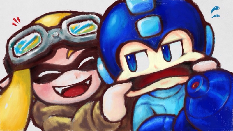 inkling player character, inkling girl, and mega man (splatoon and 3 more) drawn by hakusoto
