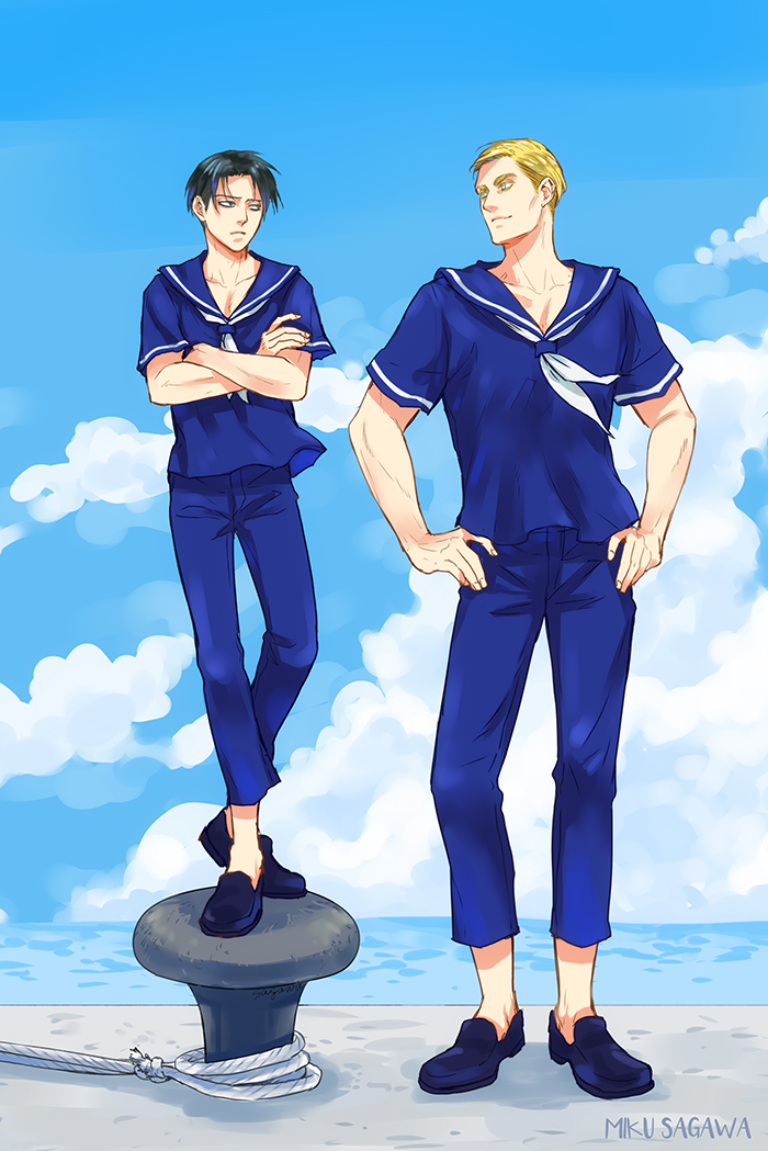 levi and erwin smith (shingeki no kyojin) drawn by mskei