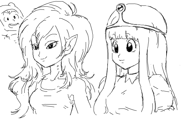 marceline abadeer, princess bonnibel bubblegum, and finn the human (adventure time) drawn by gyosone
