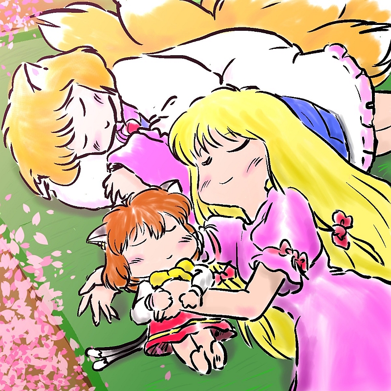 yakumo yukari, yakumo ran, and chen (touhou) drawn by mikashimo