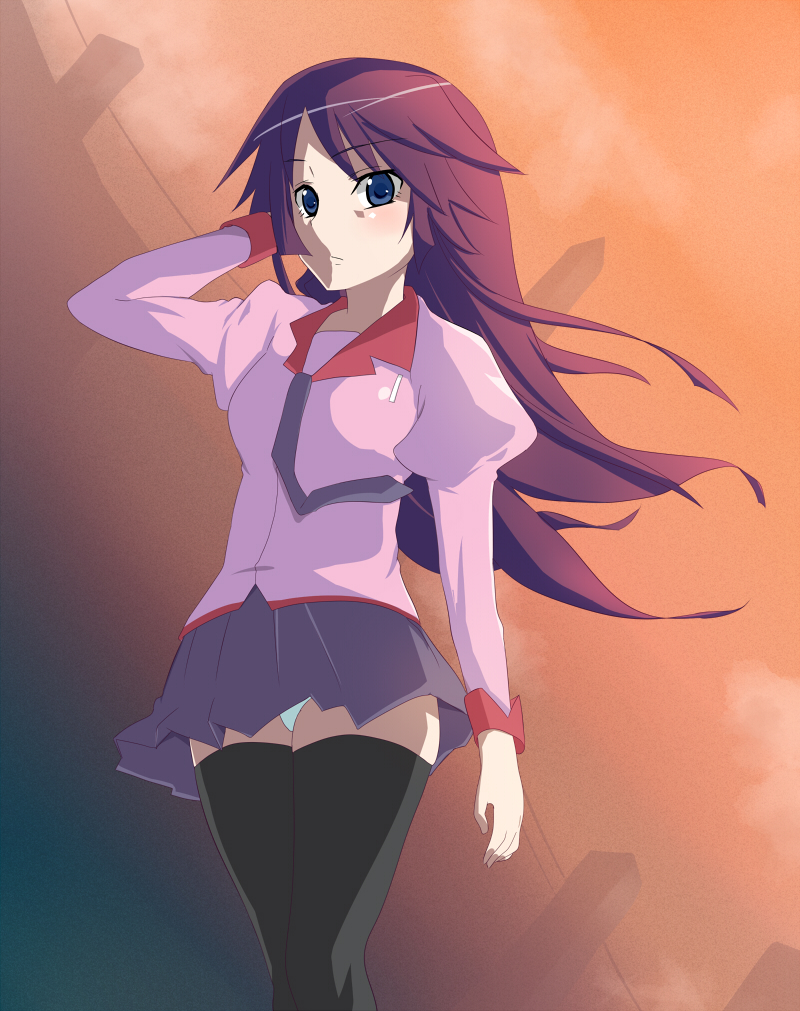 senjougahara hitagi (monogatari and 1 more) drawn by shiratori_serano