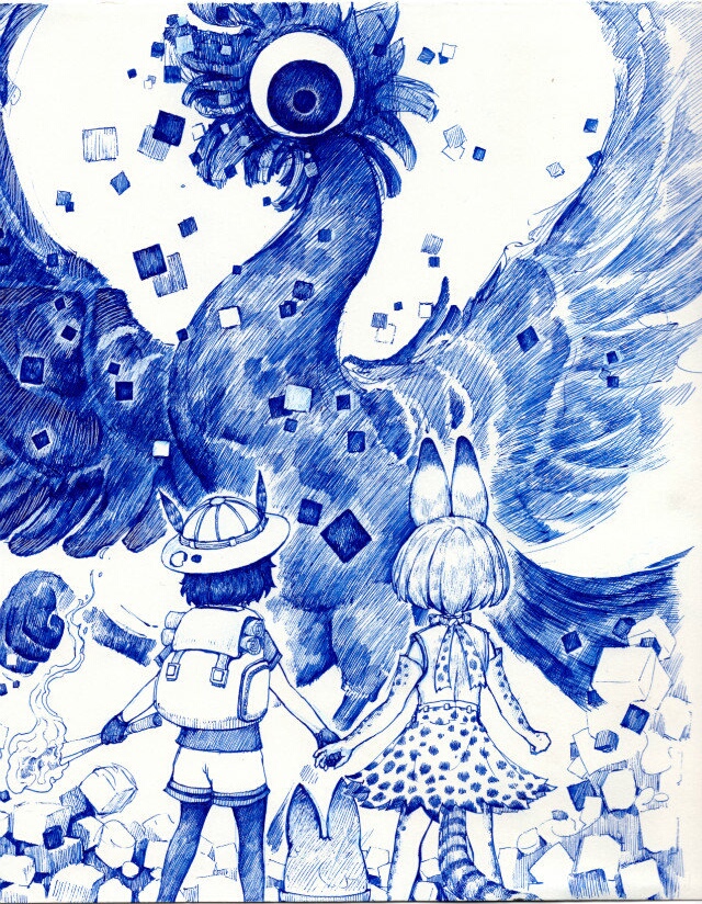 serval, kaban, lucky beast, and cellien (kemono friends and 1 more) drawn by hupose_deheluo