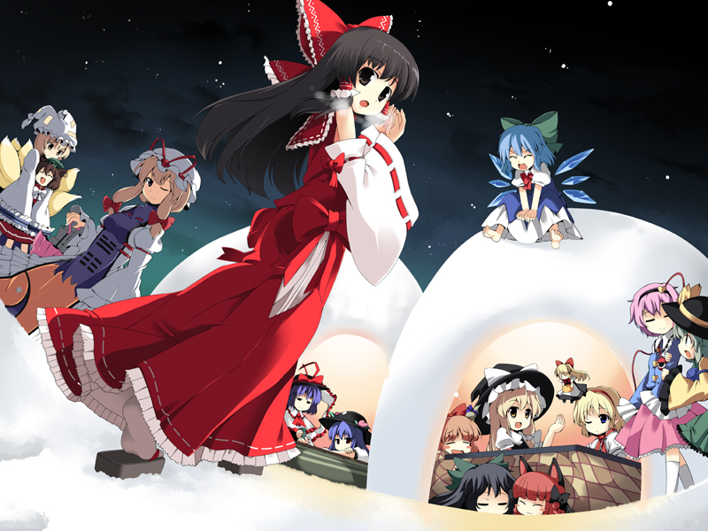 hakurei reimu, kirisame marisa, komeiji koishi, cirno, alice margatroid, and 10 more (touhou) drawn by fujy