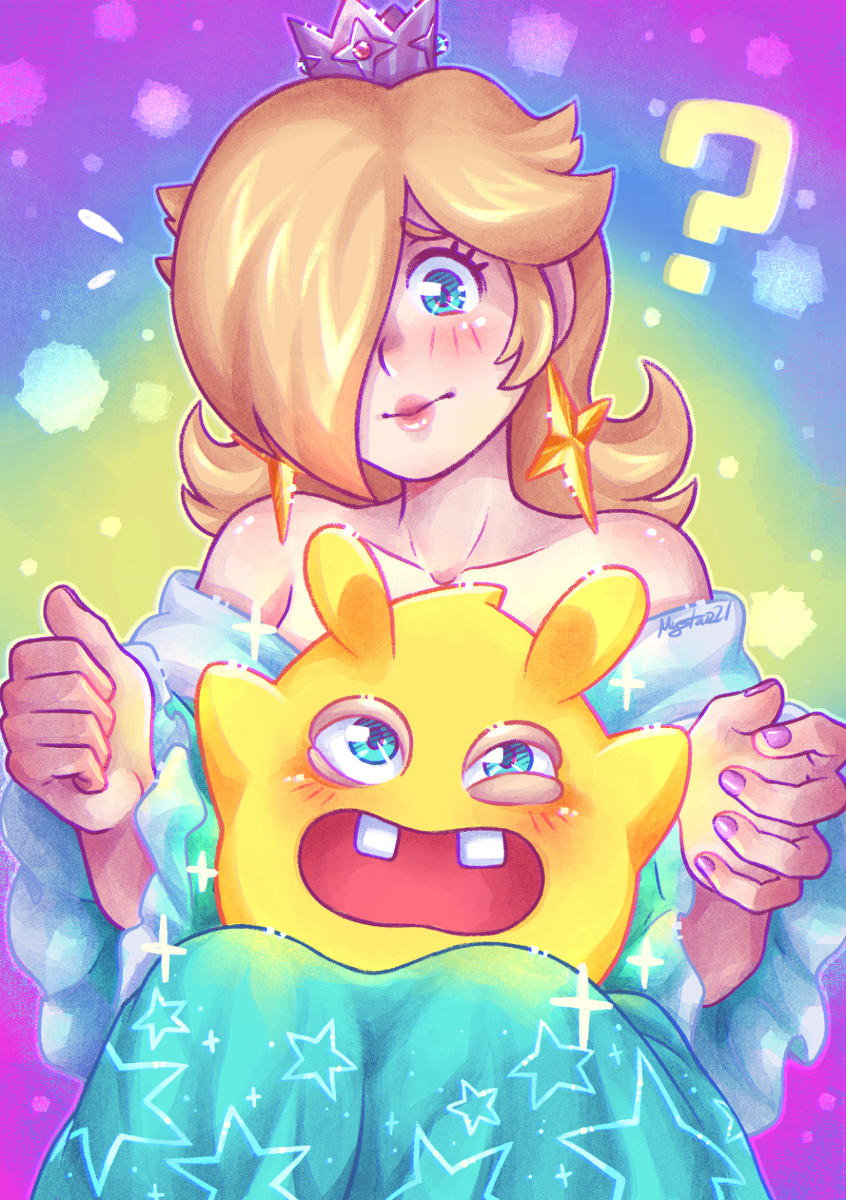 rosalina, luma, rabbid, and rabbid luma (mario and 2 more) drawn by mystar21