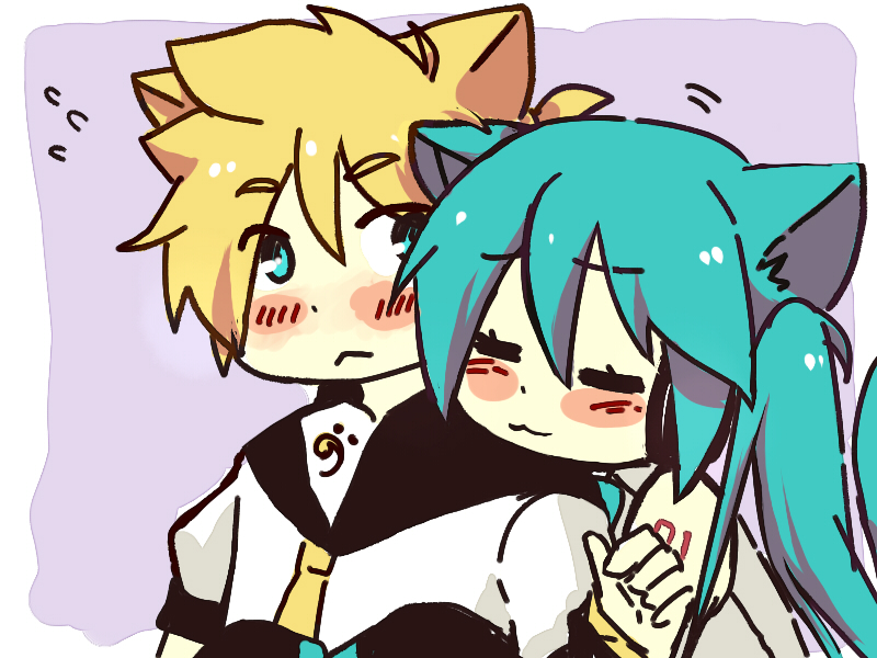 hatsune miku and kagamine len (vocaloid) drawn by hikusa