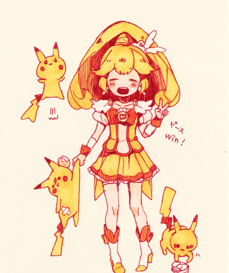 pikachu, kise yayoi, and cure peace (pokemon and 2 more) drawn by hayashi_(kanzume)