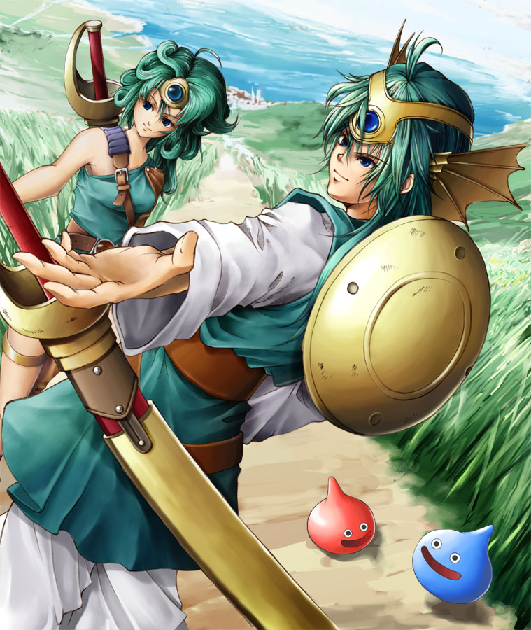 slime, hero, heroine, and she-slime (dragon quest and 1 more) drawn by akisawa_machi